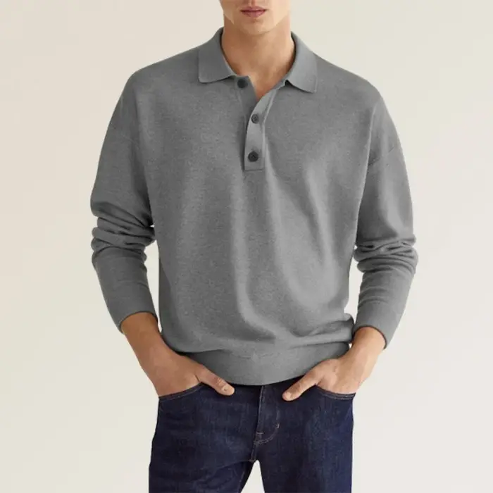Polo classique pour homme à manches longues avec col rabattable