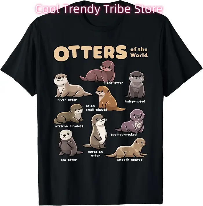 T-shirt éducatif pour amoureux de la loutre, animaux de mer du monde, Chibi, loutre