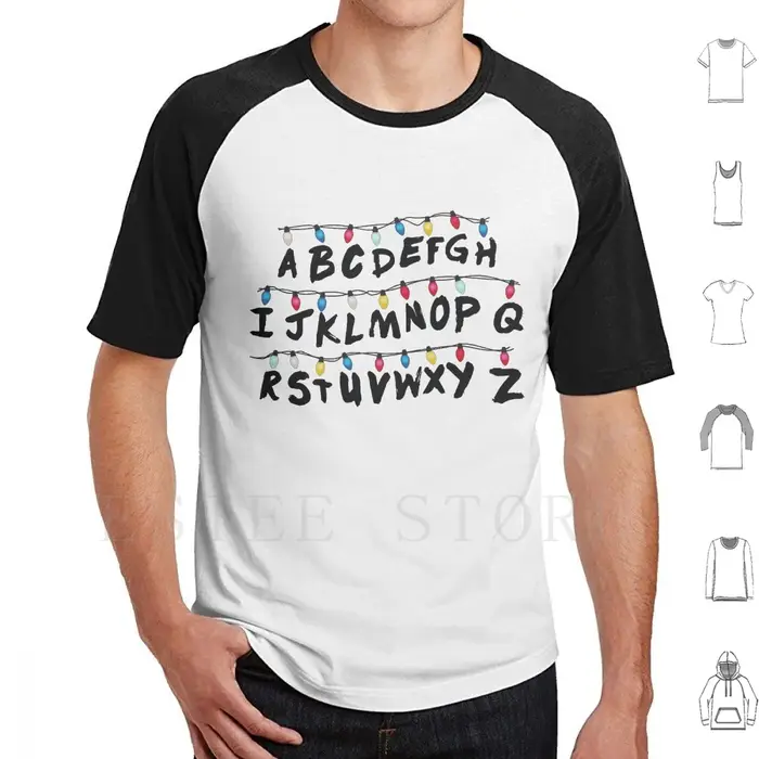 T-shirt avec lumières de noël étranges, en coton imprimé, lumières de noël