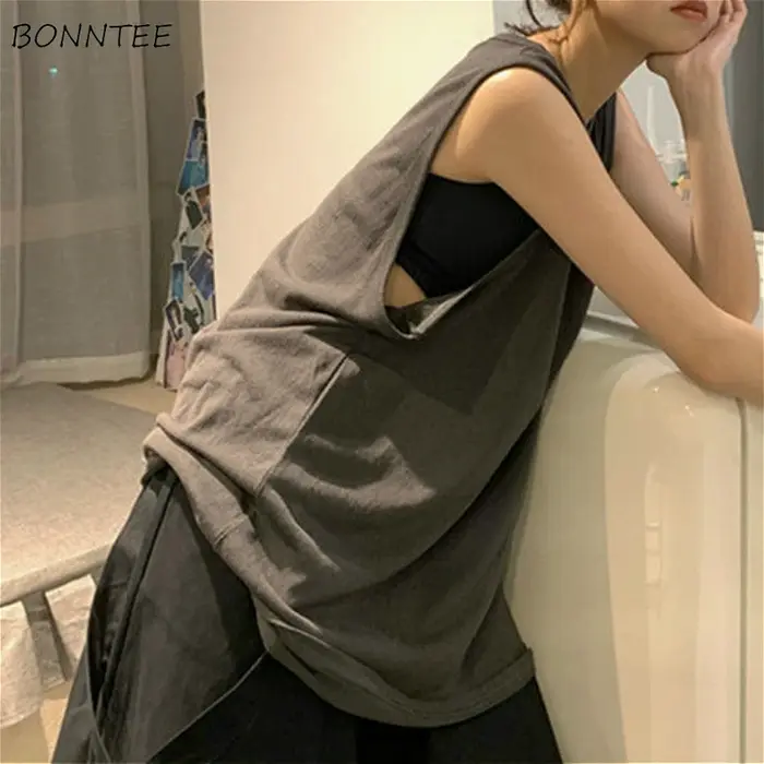 Débardeur Chic Coréen pour Femme, Couleur Unie, Simple, Basique, Assressenti, Fibres Précieuses, Dou