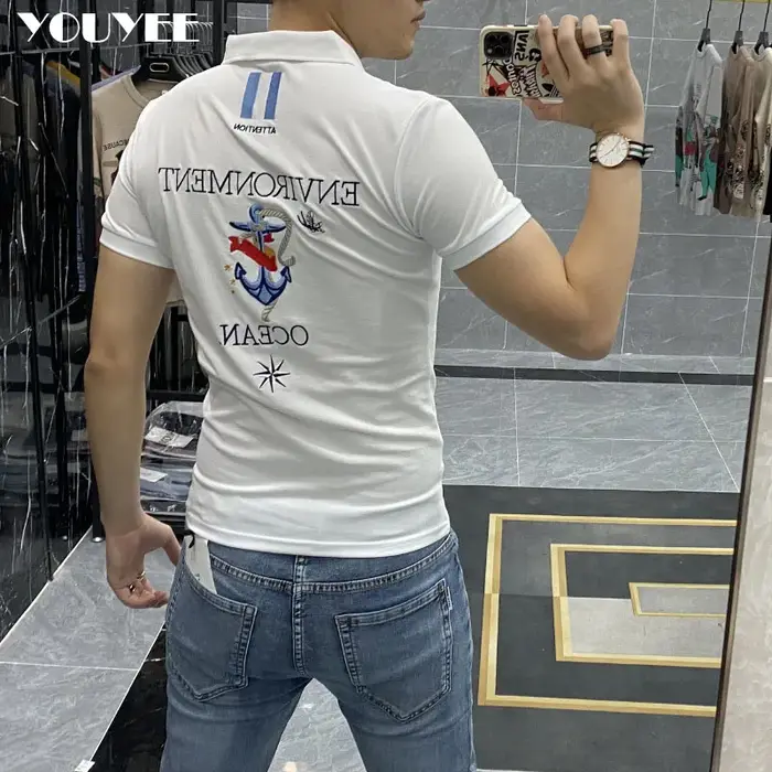 Polo brodé avec lettre injecteur pour homme