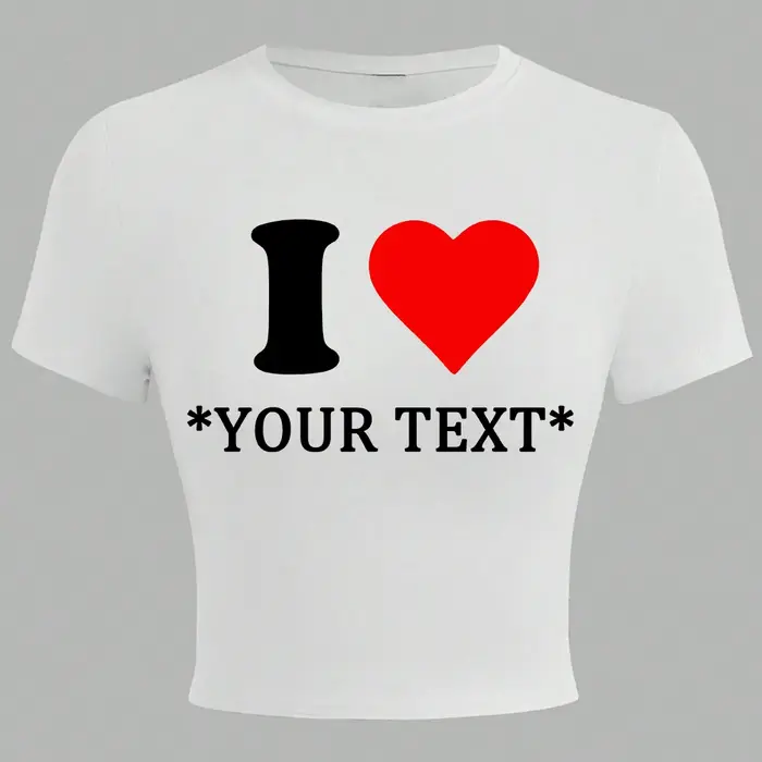 T-shirts courts en coton personnalisés pour femmes – Motif « I Love » personnalisable – Ajoutez votre propre texte