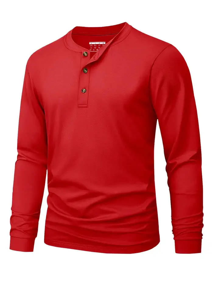 T-shirt Henley pour hommes, simple, couleur unie, imprimé, manches longues, mode, polyvalent, coupe