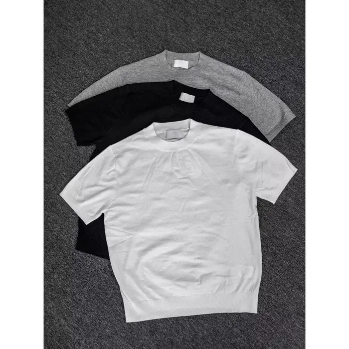 T-shirt tricoté à col bas uni avec drapé aux épaules pour homme