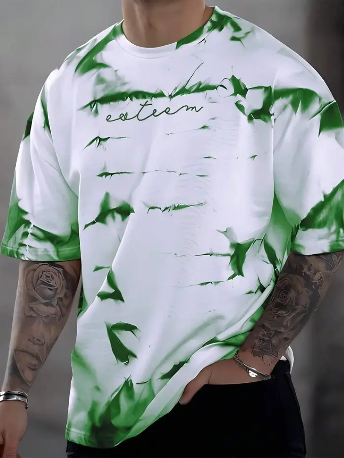 T-shirt à col rond avec imprimé lettres tie-dye