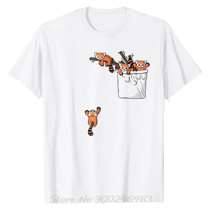 T-Shirt-Série de poche mignon Panda rouge jouant des t-shirts graphiques en coton pour hommes Cool s