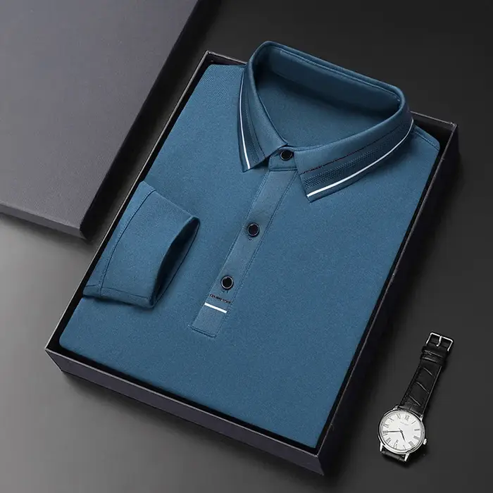 Polo à manches longues pour hommes d'âge moyen, printemps-automne