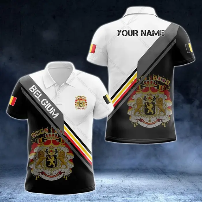 Polo personnalisé avec drapeau belge et motif flamboyant