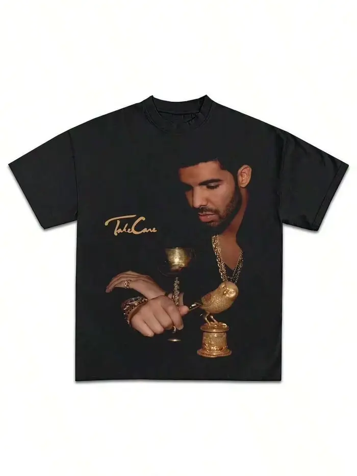 T-shirt noir pour fan de musique avec motif Drake Take Care, décontracté, doux, en pur coton 220g, i