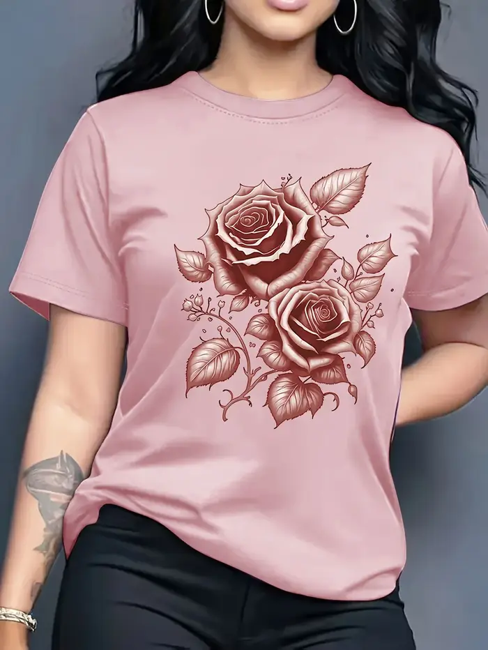 T-shirt à imprimé rose pour femme