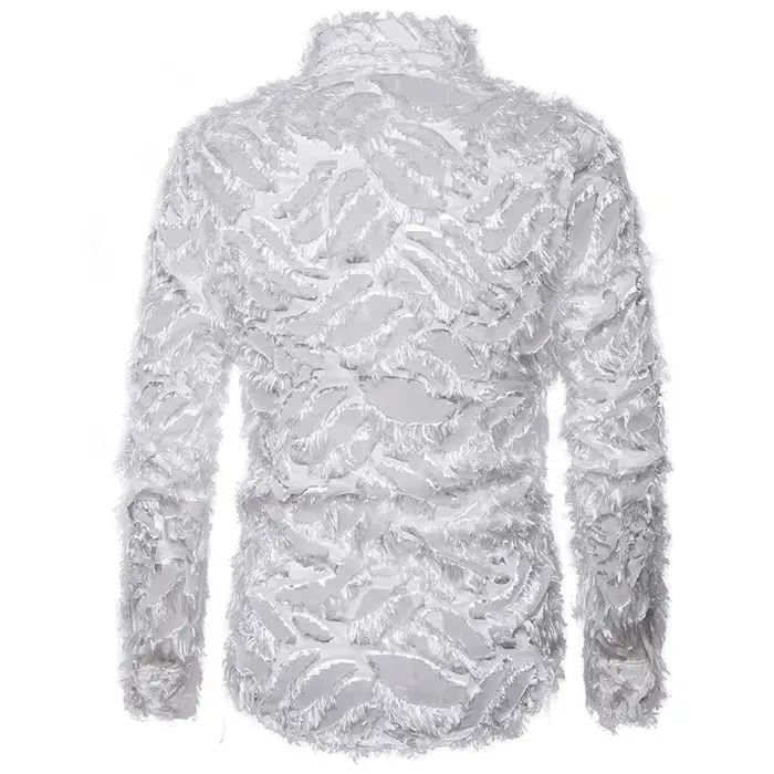 Chemise noire sexy à manches longues et plumes pour hommes