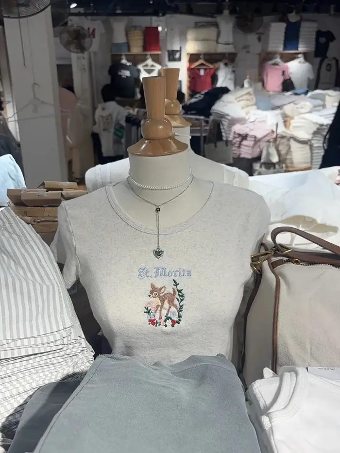 Fleur petit cerf broderie T-shirt col rond coton mince à manches courtes t-shirts femme doux mignon 