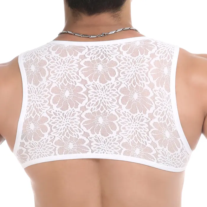 Hommes dentelle pure culture hauts gilet sans manches Crossdressing homme Sissy soutiens-gorge court débardeur entraînement musculaire Fitness Singlet