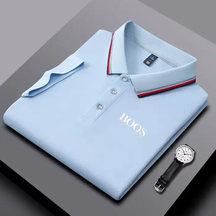 Polo homme business casual à col rayé et imprimé lettres