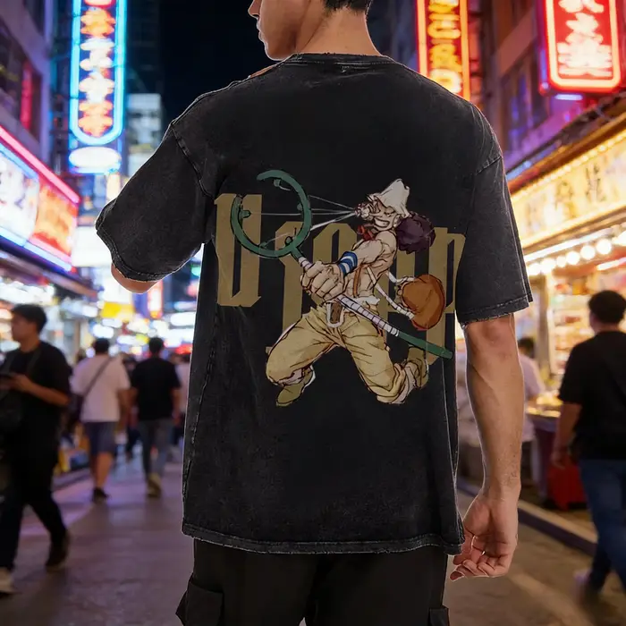 2026 une pièce Usopp Sniper King rétro lavé T-shirt chapeau de paille groupe Marksman vieux ample Anime rue à manches courtes hommes haut