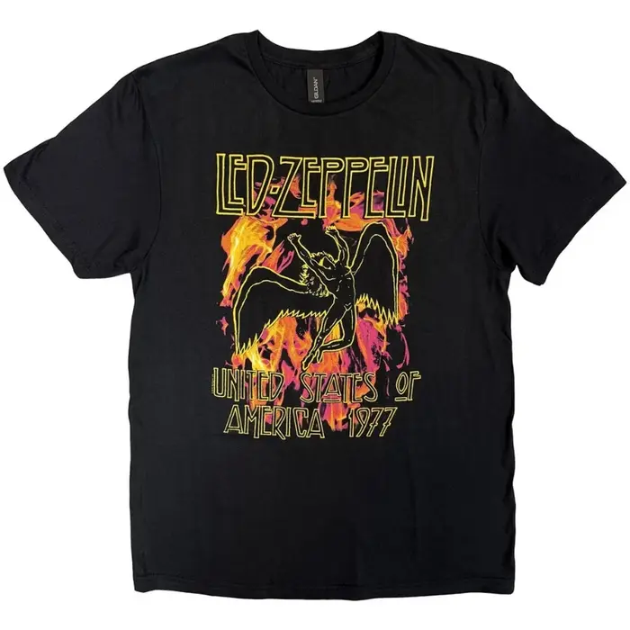 T-shirt Led Zeppelin noir avec logo du groupe Flames