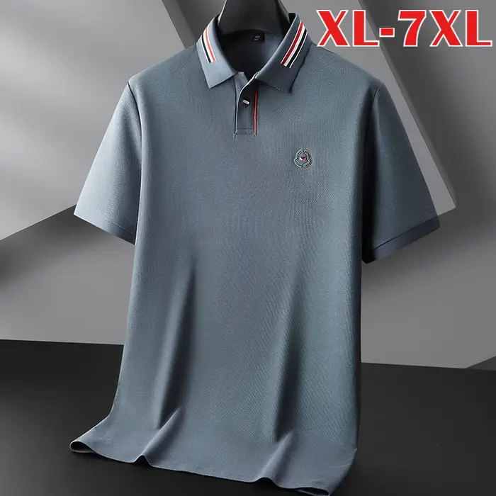 Minglu 100% coton été hommes polos de luxe à manches courtes couleur unie broderie décontracté homme t-shirts grande taille 6XL 7XL