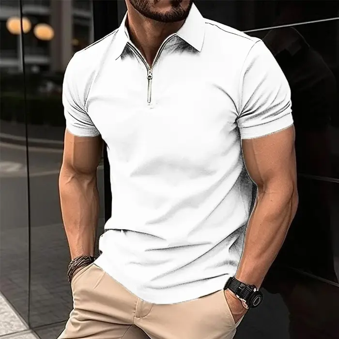 Polo à Manches Courtes pour Homme, Vêtement à Fermeture Éclair, Col Rabattu, Streetwear, Jogging Mas