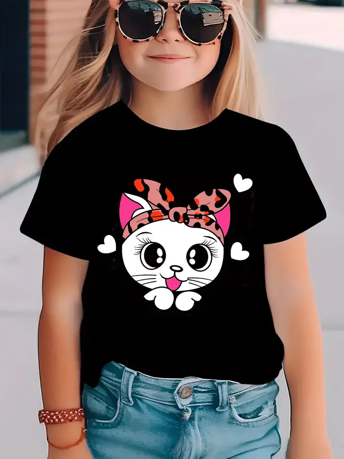 T-shirts décontractés pour enfants avec motif chat