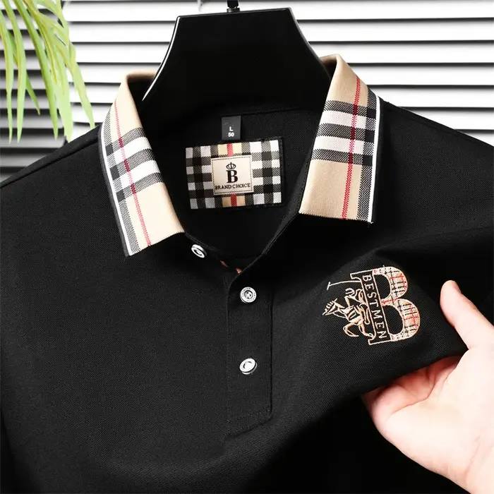 Polo de luxe pour homme à manches longues, col boutonné, broderie exquise, nouvelle collection autom