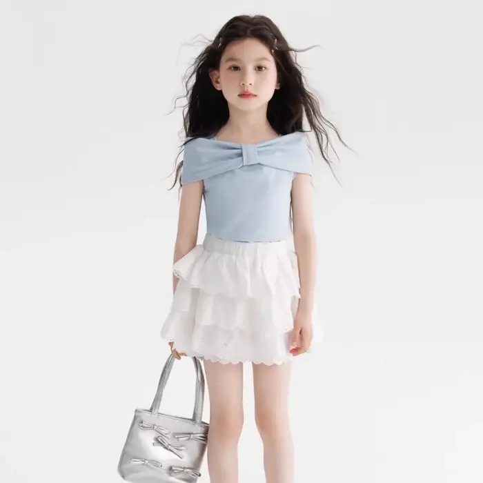 T-shirt bleu à épaules dénudées pour filles