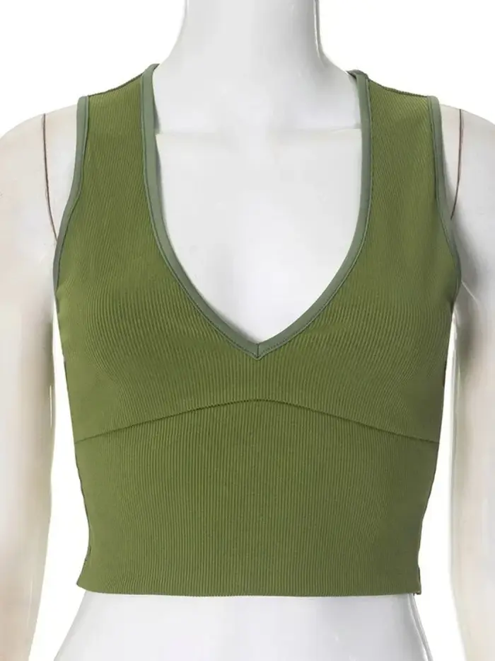 Haut moulant à col en V profond pour femme
