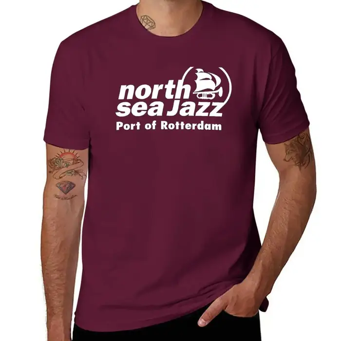T-shirt manches courtes homme, estival et vintage, avec personnage de jazz de la mer du Nord, PO gy,