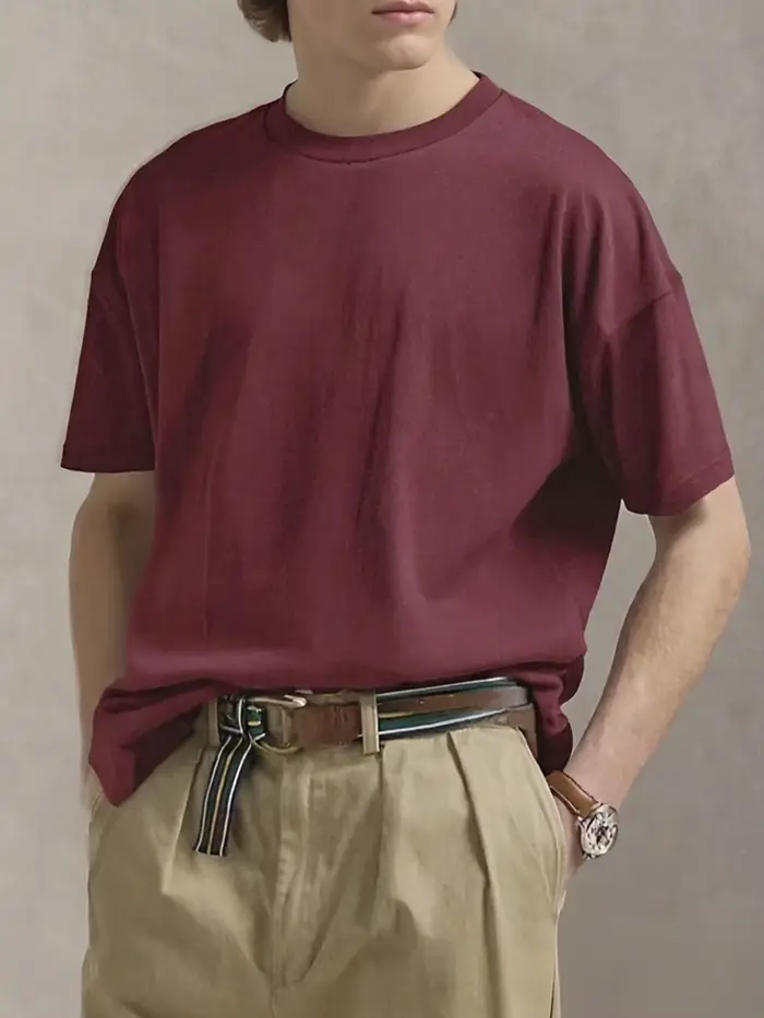 T-Shirt à manches courtes Vintage bordeaux pour hommes