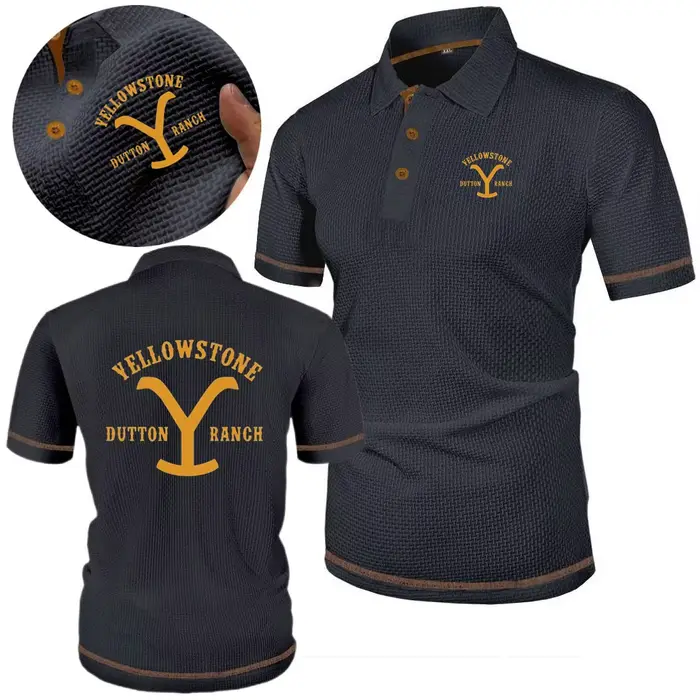 Chemises Polo Yellowstone Dutton Ranch, T-shirts en Soie Glacée Motif Fleur Osseuse, Hauts à Revers Doux et Confortables pour Hommes, Idéaux pour la Course, l'Entraînement et le Quotidien