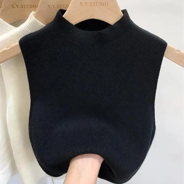 2025 femmes tricoté débardeur été automne mince pull court sans manches solide printemps