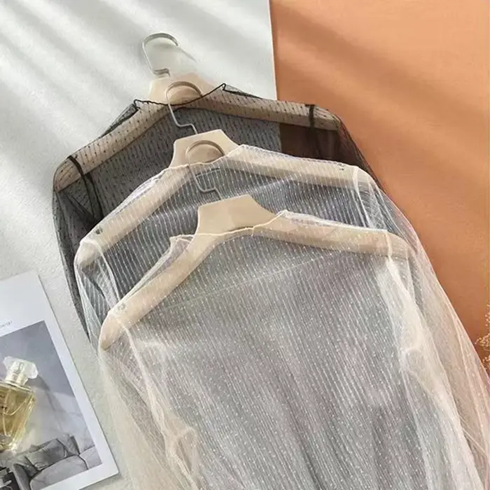 Sexy voir à travers les hauts femmes Transparent à manches longues dentelle T-shirt maille Tulles