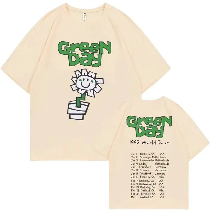 T-shirts de la célèbre groupe de rock Green Day, tournée mondiale 1992, pour hommes et femmes, style