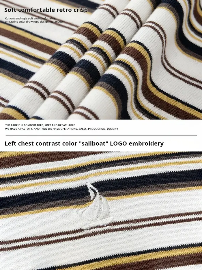 HANLU rétro contraste couleur rayure à manches courtes T-Shirt unisexe été nouveau Style broderie à la mode décontracté Couple t-shirts