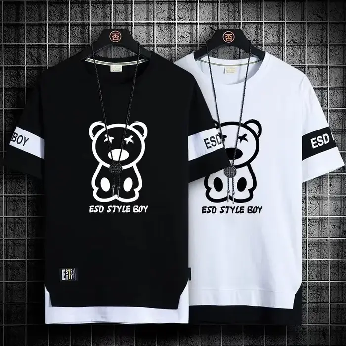 T-shirt pour hommes manches courtes hommes t-shirts Style coréen Streetwear imprimé Harajuku surdime