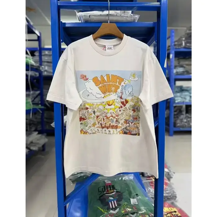 SAINT T-shirts blancs à manches courtes, col rond, en coton, pour hommes et femmes, surdimensionnés,
