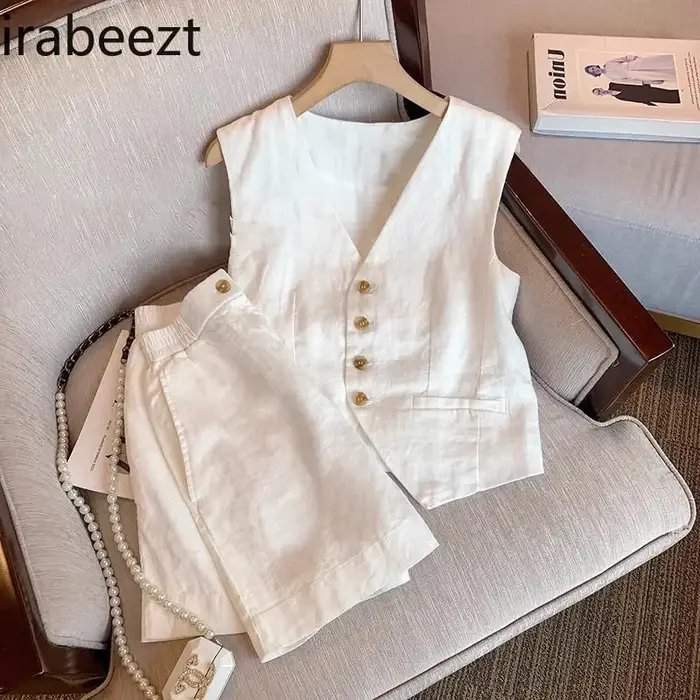 Gilet sans manches en lin français pour femmes