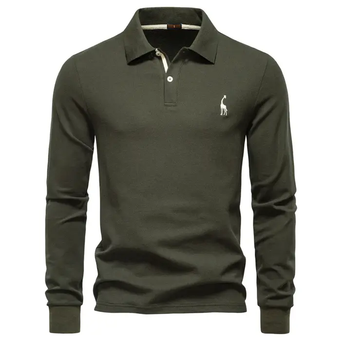 2025 automne Polo hommes broderie à manches longues coton mélange riche respirant Polos couleur unie affaires Golf