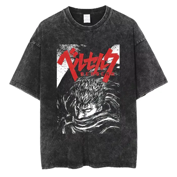 T-shirt Berserk Manga pour hommes et femmes, T-shirt Guts Anime, T-shirt vintage, Coton lavé, Vêteme