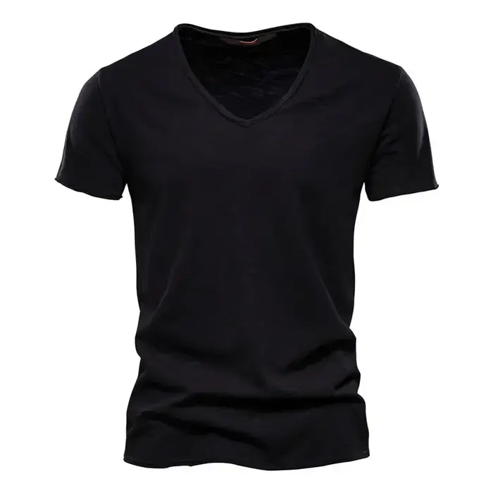 Nouveau T-shirt Homme 2026 à Col V Manches Courtes Couleur Unie – Hauts pour Hommes