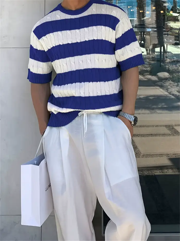 T-shirt d'été tricoté en soie glacée pour hommes