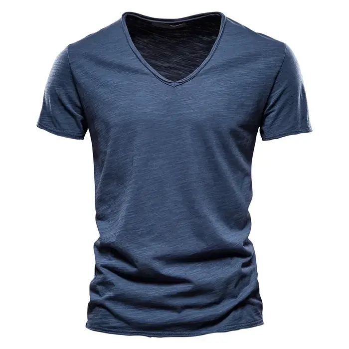 Qualité de la marque100% coton t shirt homme de marque Col en V mode homme Coupe ajustée Soild T-shi