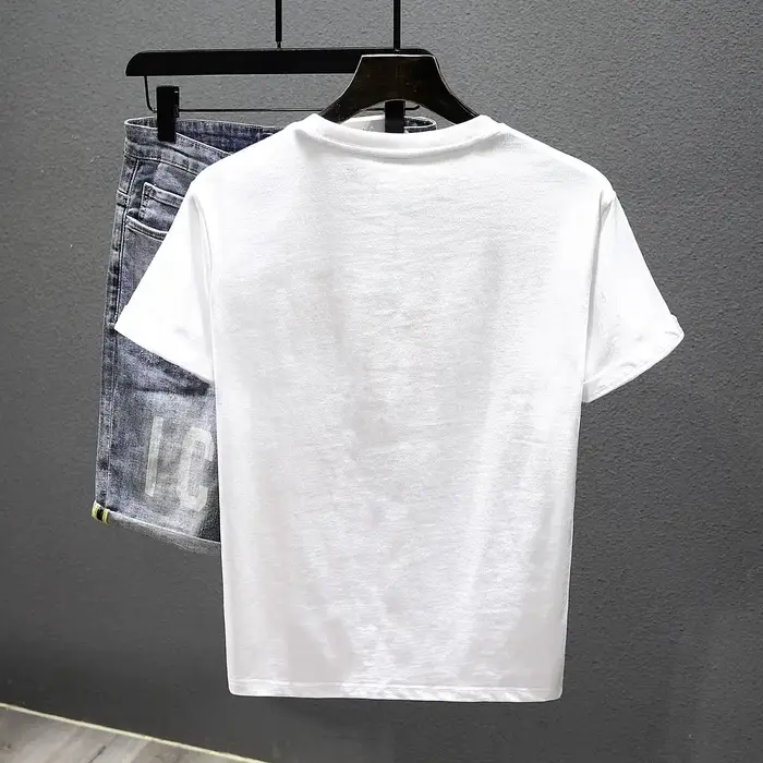 Rose brodé T-shirt à manches courtes hommes 2025 nouvel été décontracté col rond ample haut