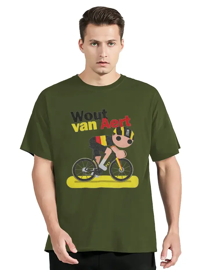 T-shirt en coton de dessin animé mignon pour hommes, Wout Van Aert, cycliste belge, t-shirt de fitne