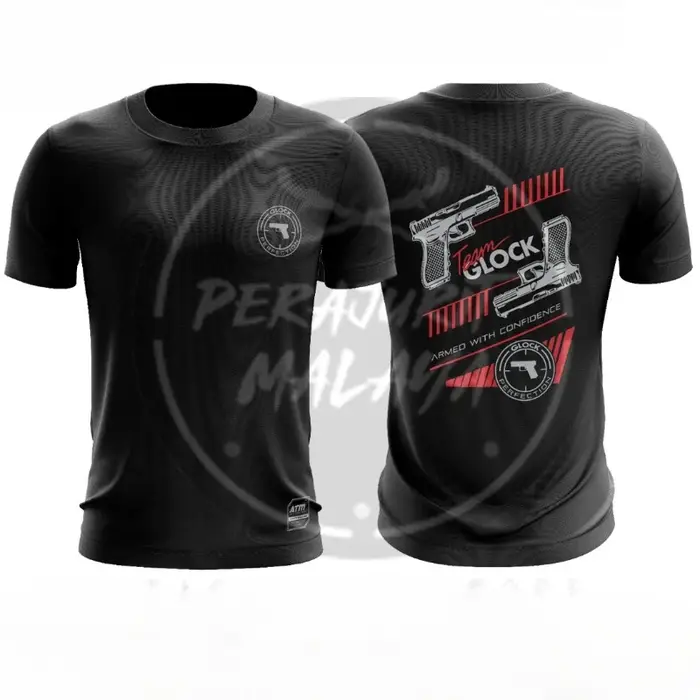 T-shirt à manches courtes pour homme 100% coton noir, logo tactique d'équipe de pistolets et impress