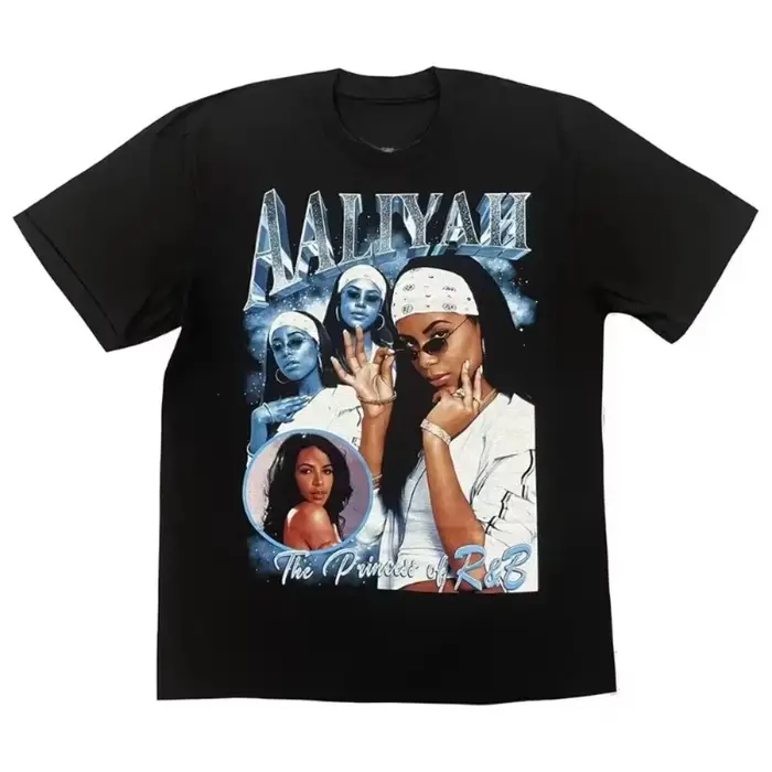 T-shirt imprimé Aaliyah 2026, T-shirt rétro hip-hop tendance pour homme, T-shirt unisexe en pur coto