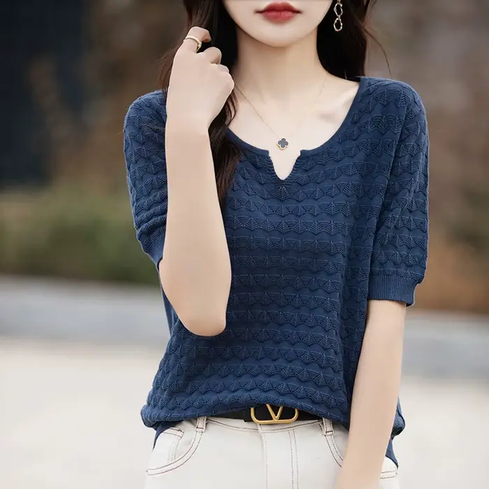 T-shirt en pur coton à manches courtes pour femmes