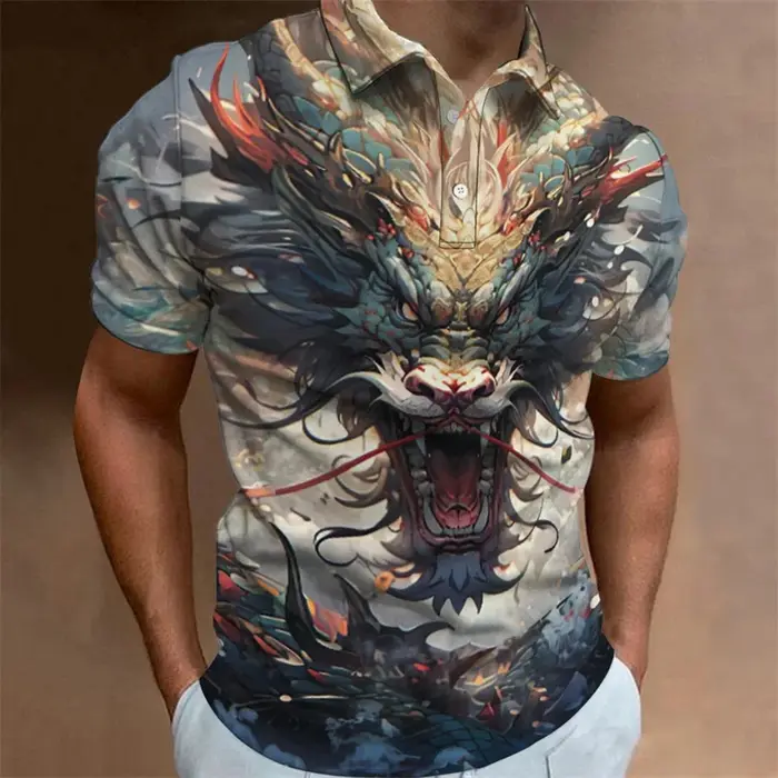 Polo à motif de dragon pour hommes