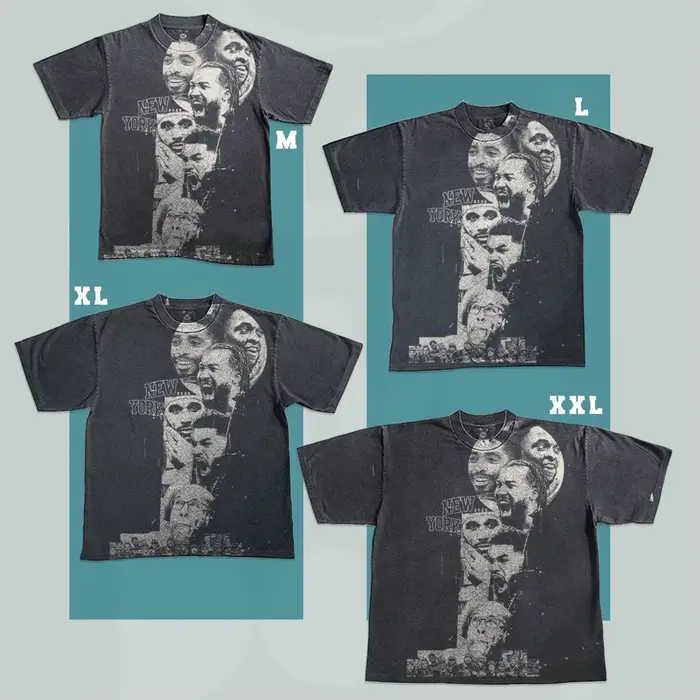 T-shirt artisanal décoloré noir délavé pour les championnats de basketball de New York 2026 : Coton unisexe avec art par pulvérisation