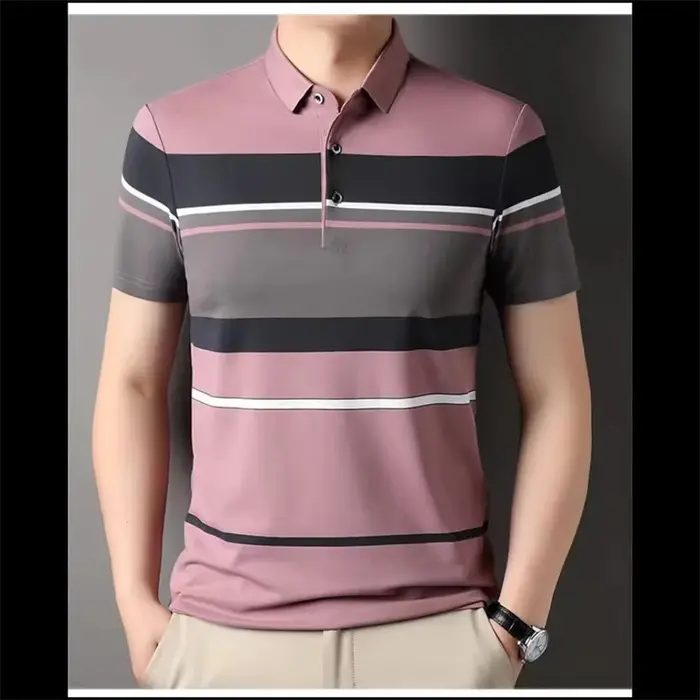 Casual Luxury Polo Shirt For Men Summer Stripped Short Sleeve Golf