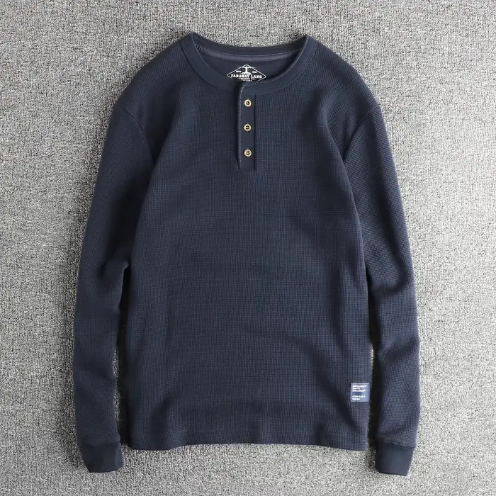 T-shirt à manches longues en tissu gaufré pour hommes